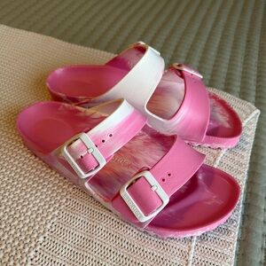 Birkenstock Women’s Pink and White Sandals Size 39